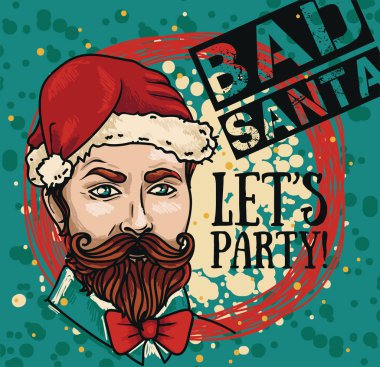 Noel Baba şapkası, vektör çizim içinde çekici adamla kötü Noel partisi için poster
