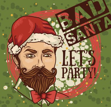 Noel Baba şapkası, vektör çizim içinde çekici adamla kötü Noel partisi için poster