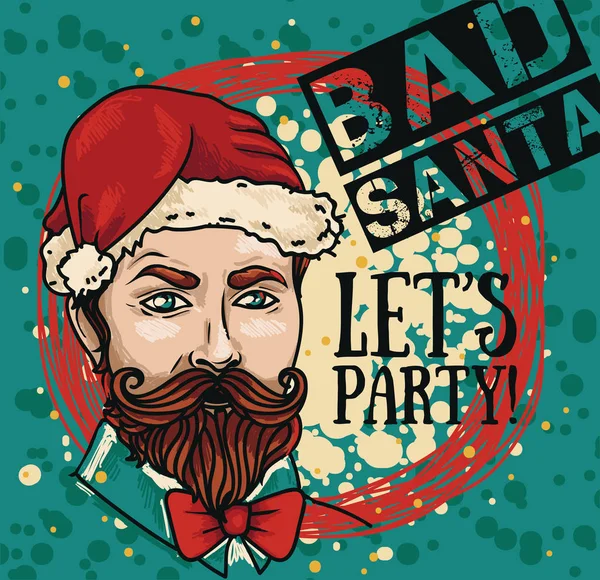 Poster Bad Santa Party Attractive Man Santa Hat Vector Illustration — Stock Vector