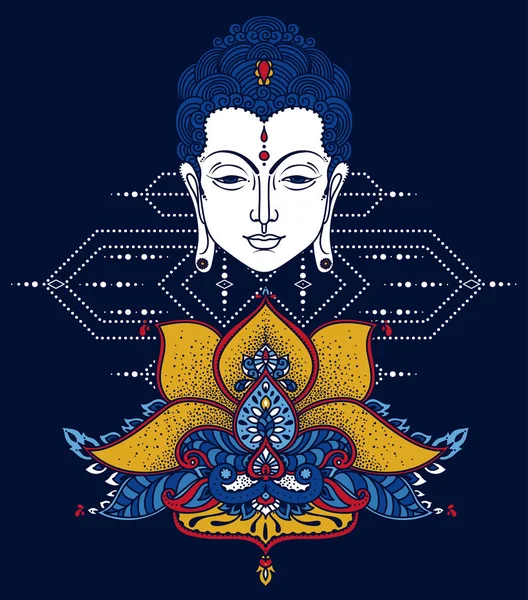 Buddhakopf Und Stilisierter Lotus Kann Als Grußkarte Zum Buddha Geburtstag — Stockvektor