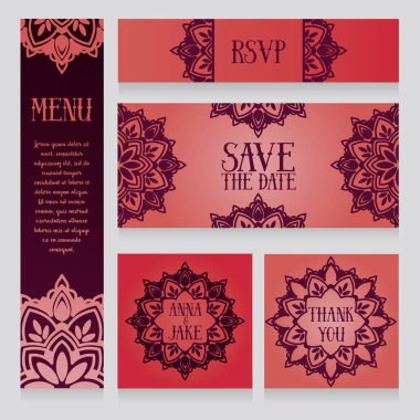 dizi düğün kartları, oryantal tarzı tasarım, vektör çizim