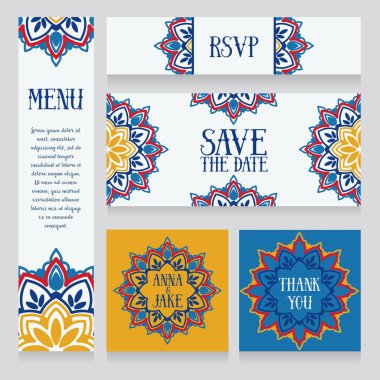 dizi düğün kartları, oryantal tarzı tasarım, vektör çizim