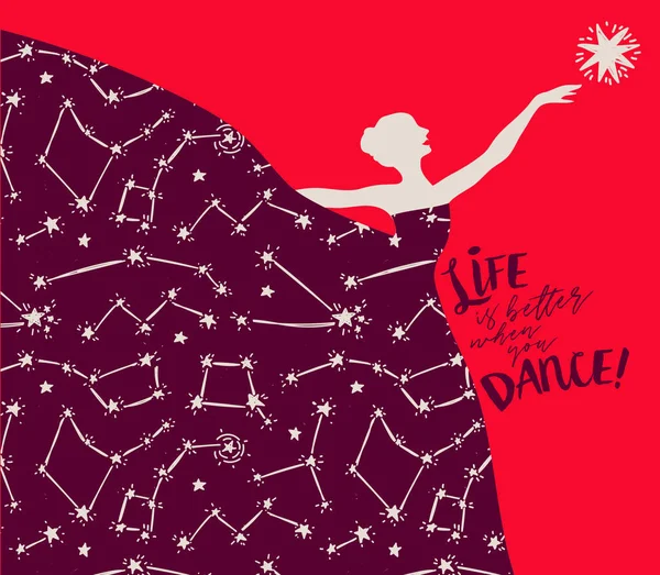 Baleriny Gwiaździste Sukienka Plakat Życie Jest Lepiej Kiedy Tańczysz Może — Wektor stockowy