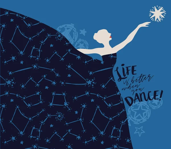 Baleriny Gwiaździste Sukienka Plakat Życie Jest Lepiej Kiedy Tańczysz Może — Wektor stockowy