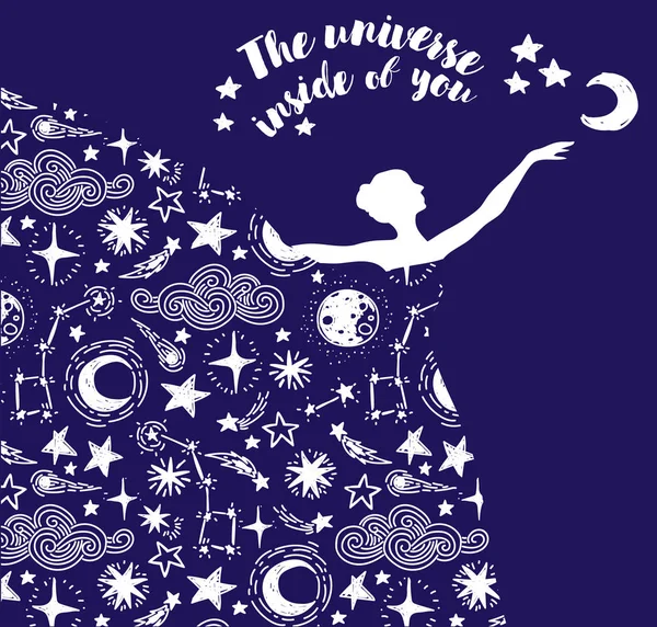 Балерина Звездном Платье Плакат Вселенная Внутри Тебя Использован Баннер Балетной — стоковый вектор