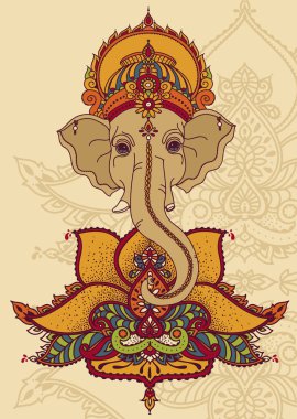 Lord Ganesha ve lotus çiçeği, kutlama Ganesh Chaturthi, vektör çizim için kart olarak kullanılabilir