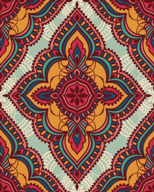 Oryantal tarzda seamless modeli, güzel rozet ve zincirler, vektör çizim