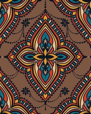 Oryantal tarzda seamless modeli, güzel rozet ve zincirler, vektör çizim