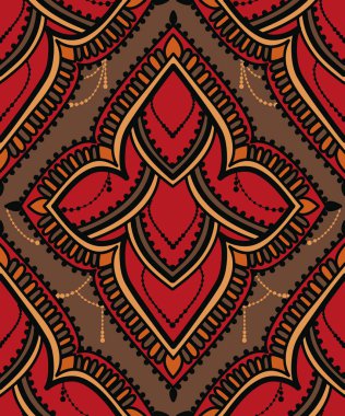 Oryantal tarzda rozet ve zincirleri, vektör çizim ile sorunsuz arka plan