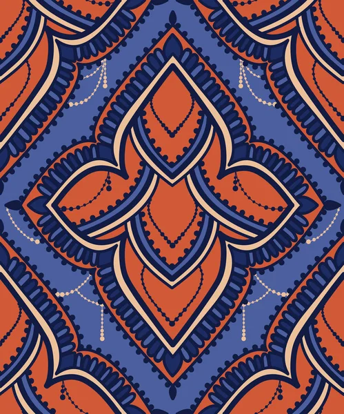 Fond Sans Couture Avec Rosettes Chaînes Style Oriental Couleurs Bleu — Image vectorielle