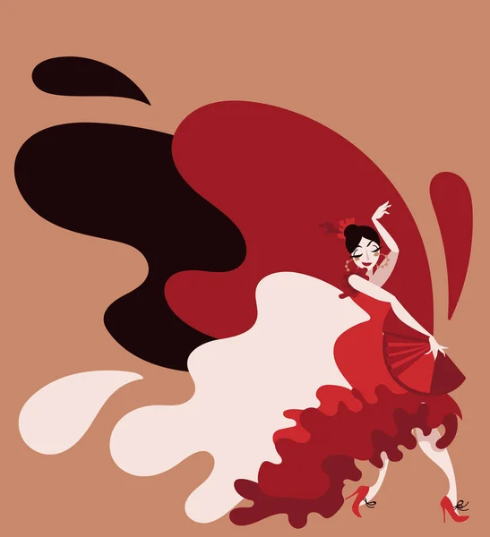 Flamenco Tänzerin Cartoon Stil Vektorillustration — Stockvektor