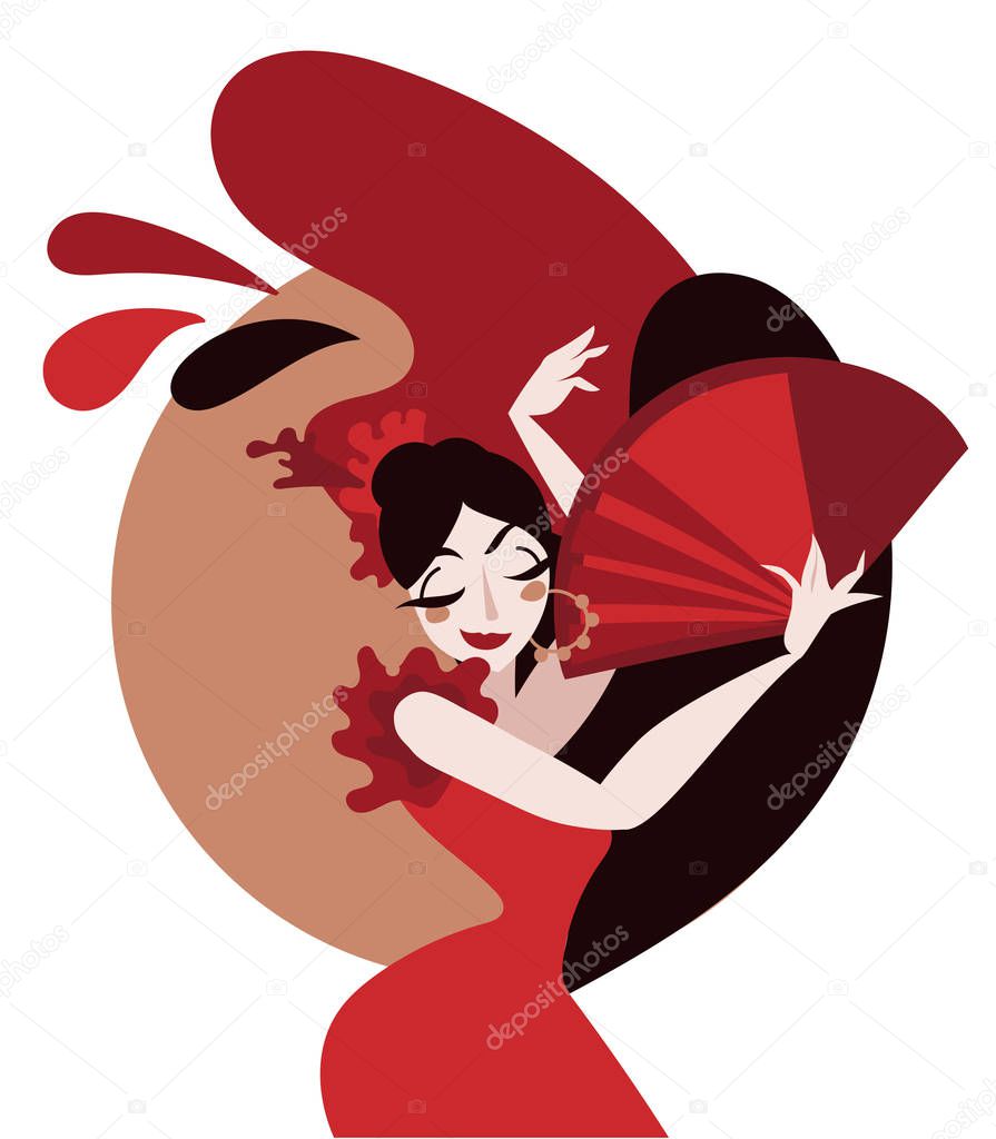 Poster for flamenco show, cartoon style gypsy dancer, vector illustration