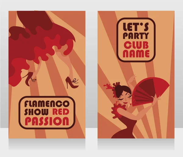 Dos Folletos Para Espectáculo Flamenco Bailarina Tradicional Española Ilustración Vectorial — Vector de stock