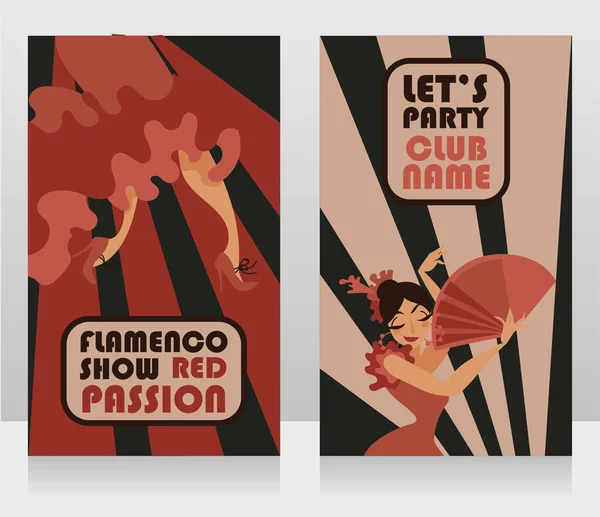 Dos Folletos Para Espectáculo Flamenco Bailarina Tradicional Española Ilustración Vectorial — Vector de stock