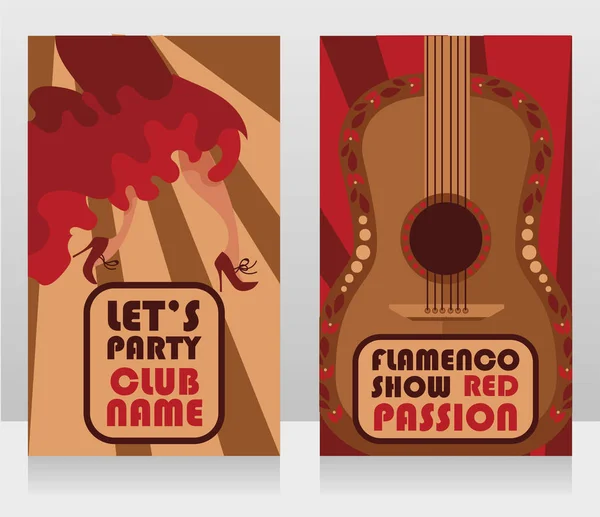 Két Bannerek Flamenco Show Táncos Hagyományos Cigány Gitár Vektoros Illusztráció — Stock Vector