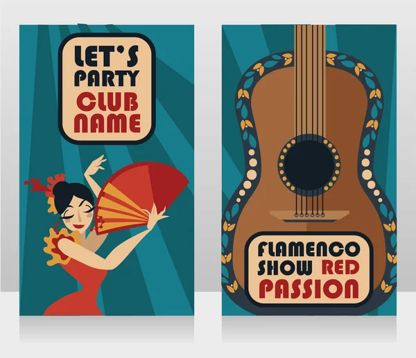 Due Striscioni Spettacolo Flamenco Ballerino Zingaro Tradizionale Chitarra Illustrazione Vettoriale — Vettoriale Stock