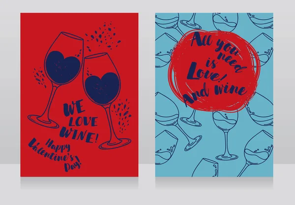 Due Carte San Valentino Festa Del Vino Possono Essere Utilizzate — Vettoriale Stock