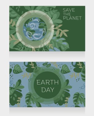 Dünya Günü için iki afiş olarak kartları ekoloji organizasyon, vektör çizim için kullanılan 