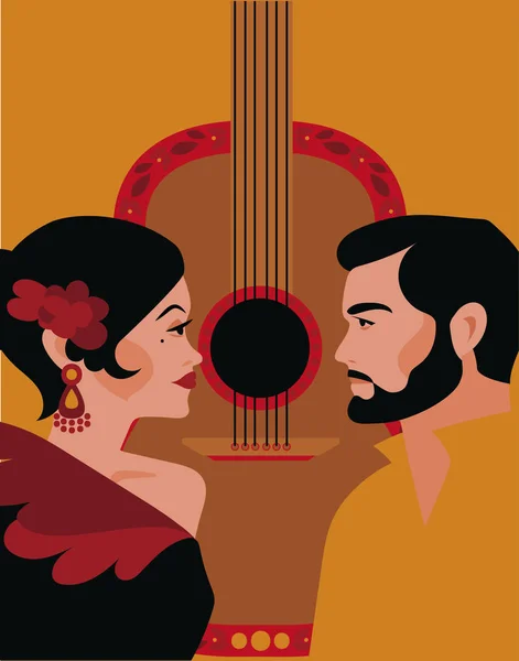 Flamenco Show Szeretet Hagyományos Cigány Pár Gitár Vektoros Illusztráció Poszter — Stock Vector