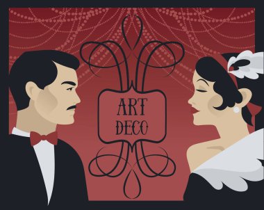 Poster 20s için stil veya gatsby parti retro hanımefendi ve beyefendi, vektör çizim ile