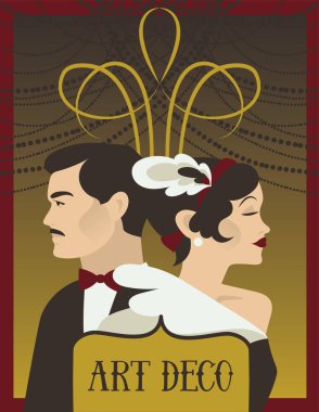 Poster 20s için stil veya gatsby parti retro hanımefendi ve beyefendi, vektör çizim ile