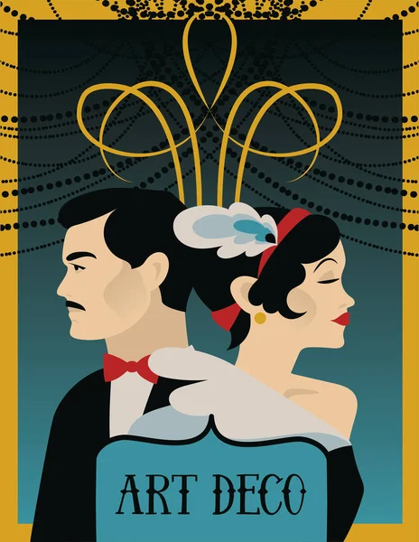 Cartel Estilo Los Años Fiesta Gatsby Con Dama Retro Caballero — Vector de stock