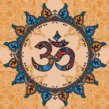 Güzel mandala, om simgesi poster-ebilmek var olmak kullanılmış için yoga stüdyosu, vektör çizim
