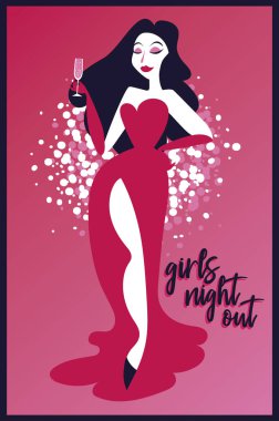 Şampanya, içki glamour kadınla Bayanlar gece parti için poster kullanılabilir tavuk-Party ya da poster olarak kabare şov, vektör çizim için