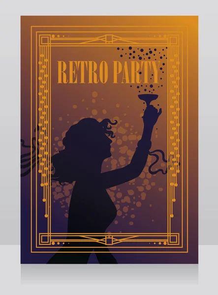 Cartaz Antiquado Estilo Art Nouveau Com Silhueta Mulher Bebendo Champanhe — Vetor de Stock