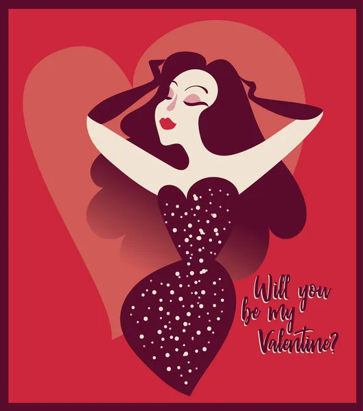 매력적인 아가씨 발렌타인의 포스터 사용할 포스터 학적인 일러스트 — 스톡 벡터