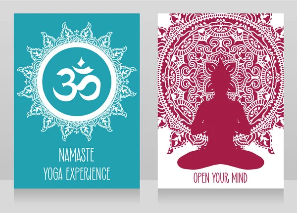 Two Cards Symbol Ethnic Mandala Buddha Silhouette Can Used Yoga — Stock Vector