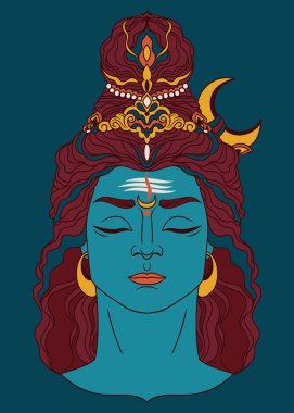 Shiva portre, Maha Shivratria için tebrik kartı olarak kullanılabilir, vektör illüstrasyon