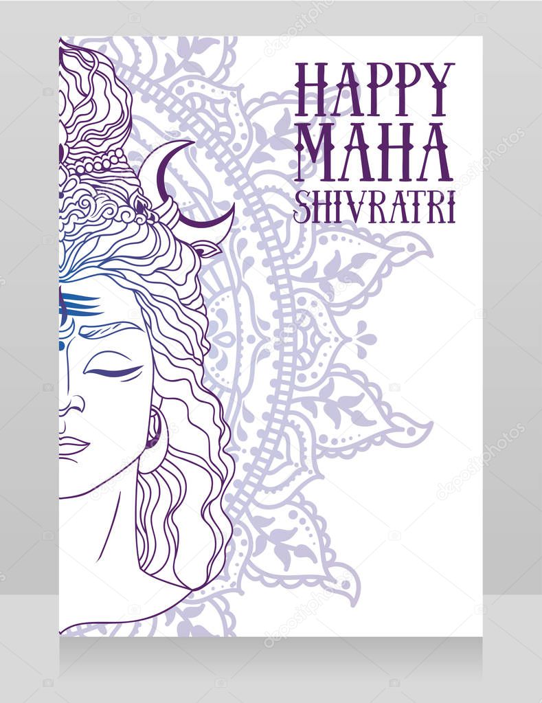 greeting card for Maha Shivratri with Shiva portrait on indian mandala, vector illustration