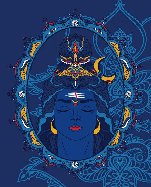 湿婆在印度风格的框架 可以作为贺卡的玛哈希夫拉特丽亚 矢量插图 — 图库矢量图片