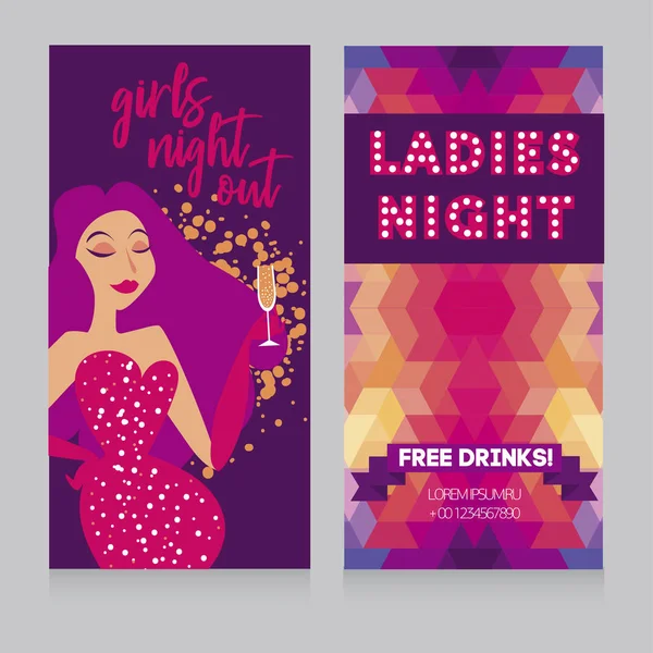 Dos Tarjetas Para Fiesta Noche Las Señoras Con Mujer Glamour — Vector de stock