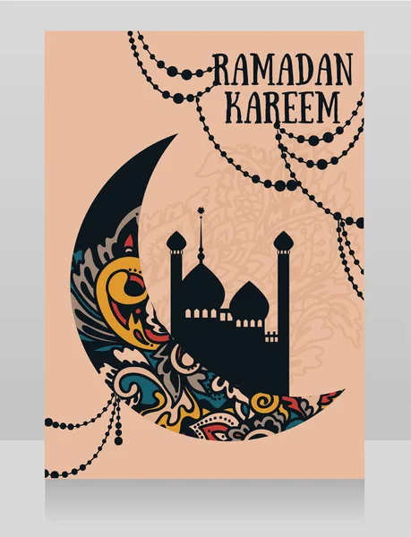 Bandeira Para Ramadã Kareem Com Mesquita Lua Ornamental Ilustração Vetorial — Vetor de Stock