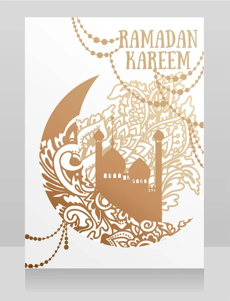 Banner Para Ramadán Kareem Con Mezquita Luna Ornamental Ilustración Vectorial — Vector de stock