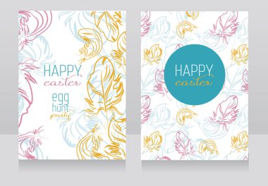 Tüy ile Paskalya için ihale tebrik kartları, vektör illüstrasyon