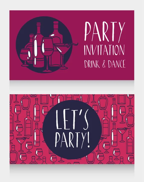 党的邀请模板与瓶和卡尾德 可用作横幅酒吧 矢量插图 — 图库矢量图片