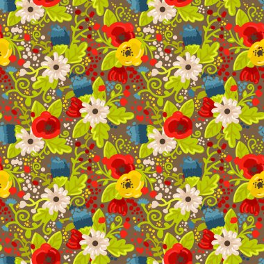 El çizilmiş tarzında Dikişsiz çiçek dokusu, vektör illüstrasyon