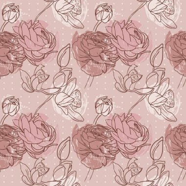 el çizilmiş tarzı zarif çiçekler ile Dikişsiz desen, vektör illüstrasyon