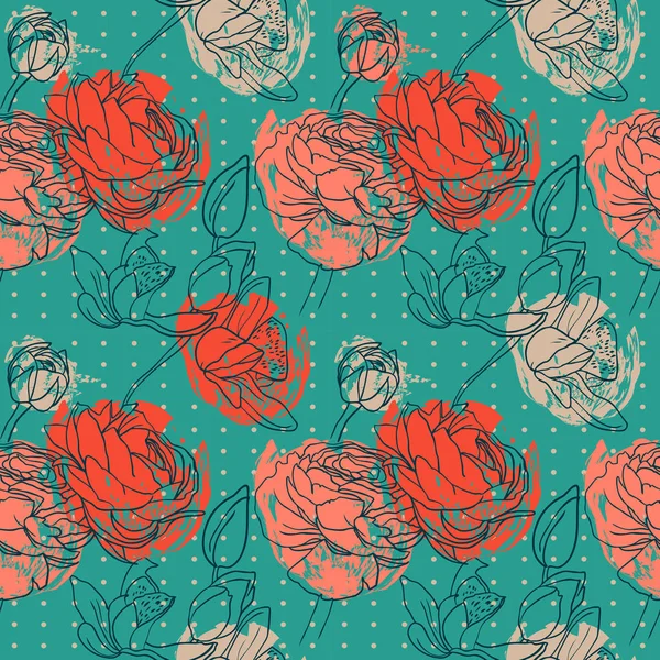 Motif Sans Couture Avec Des Fleurs Élégantes Dans Style Dessiné — Image vectorielle