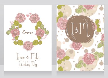Gül düğün kartları, güzel tasarım, vektör çizim