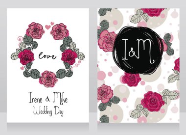 Gül düğün kartları, güzel tasarım, vektör çizim