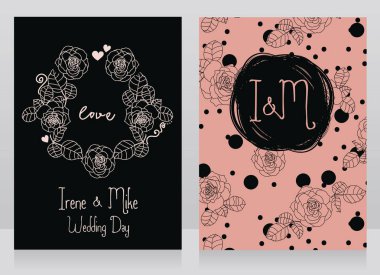 Gül düğün kartları, güzel tasarım, vektör çizim