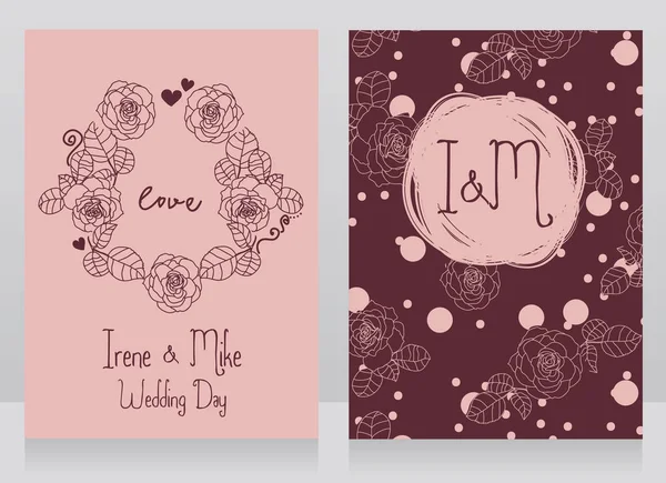 Roses Wedding Cards Beautiful Design Vector Illustration — Stock Vector