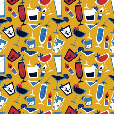 Farklı kokteyl gözlükleri ile Dikişsiz desen, düz stil vektör illüstrasyon