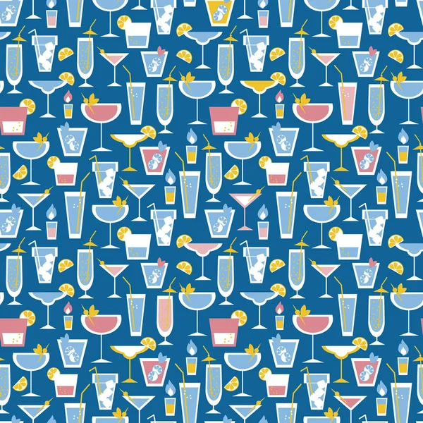 Naadloos Patroon Met Verschillende Cocktail Brillen Platte Stijl Vector Illustratie — Stockvector