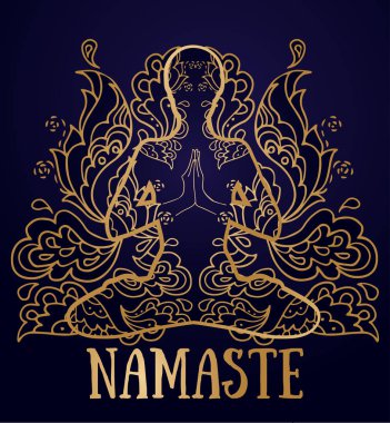 yoga ile insan lotus asana ve güzel fantezi süsleme, vektör çizim için Banner