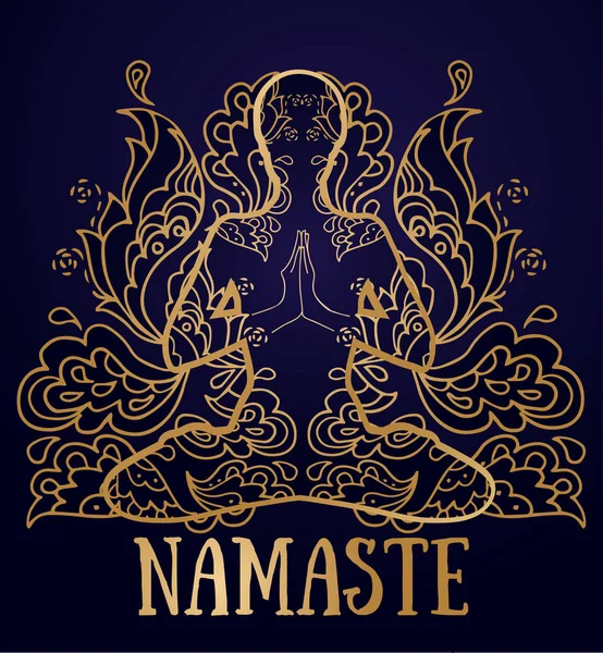 Banner Yoga Con Umano Loto Asana Bellissimo Ornamento Fantasia Illustrazione — Vettoriale Stock